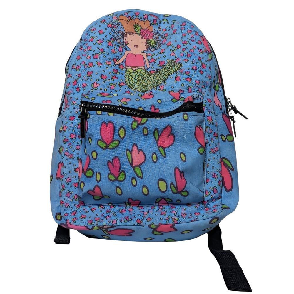 Society 6 Backpack Mermaid Hearts Theme Blue Multi Color USED